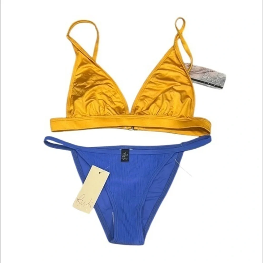 Ris-K Dippin' Daisys two piece bikini swim suit set yell blue small